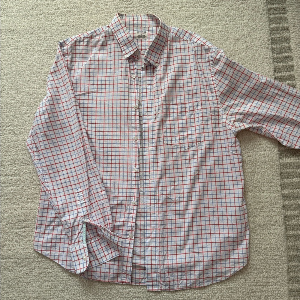 Bonobos Red and Blue Plaid Casual Shirt